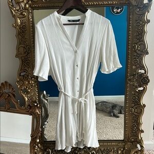 Zara Ivory Textured Button-Front Dress